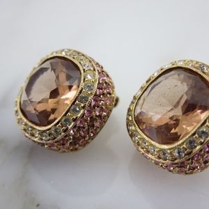 Crystal Clip Earrings - Gold over Sterling, Italy